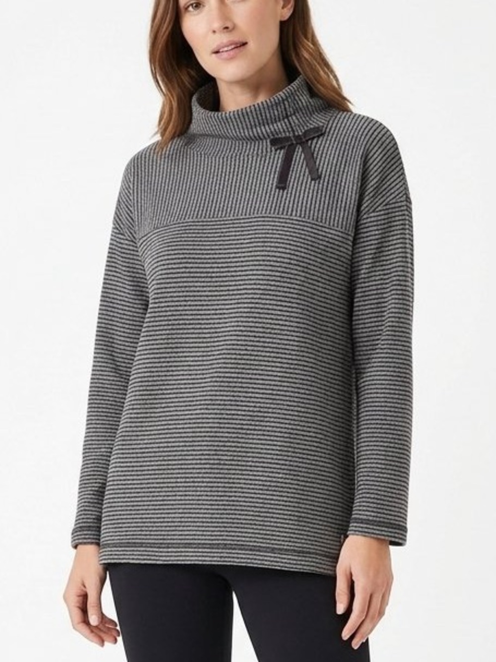 T By Talbots Gray Striped Mock Neck Pullover Sweatshirt Sz M